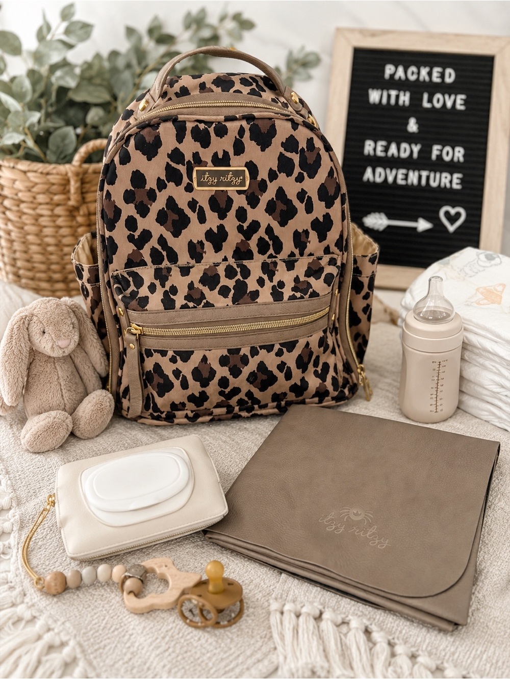 Itzy Ritzy Mini Plus Leopard Diaper Bag Backpack with Changing Pad GUC so cute!